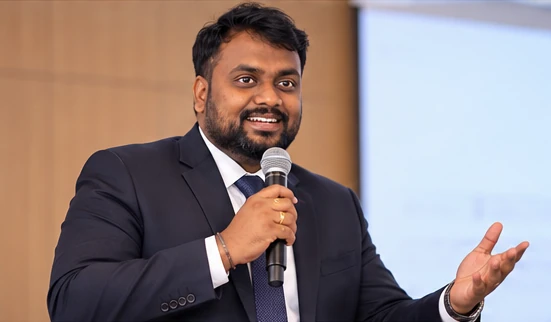 Veera Sanaka speaking at an event